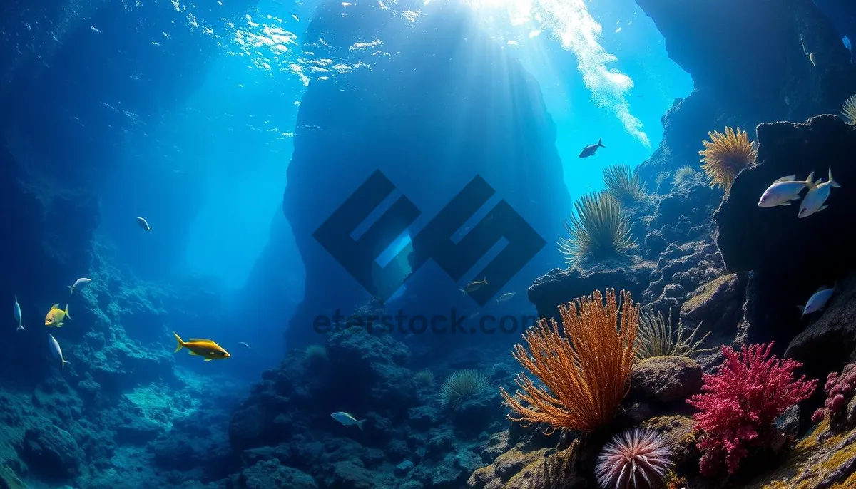 Picture of Colorful Fish in Sunlit Coral Reef Scene