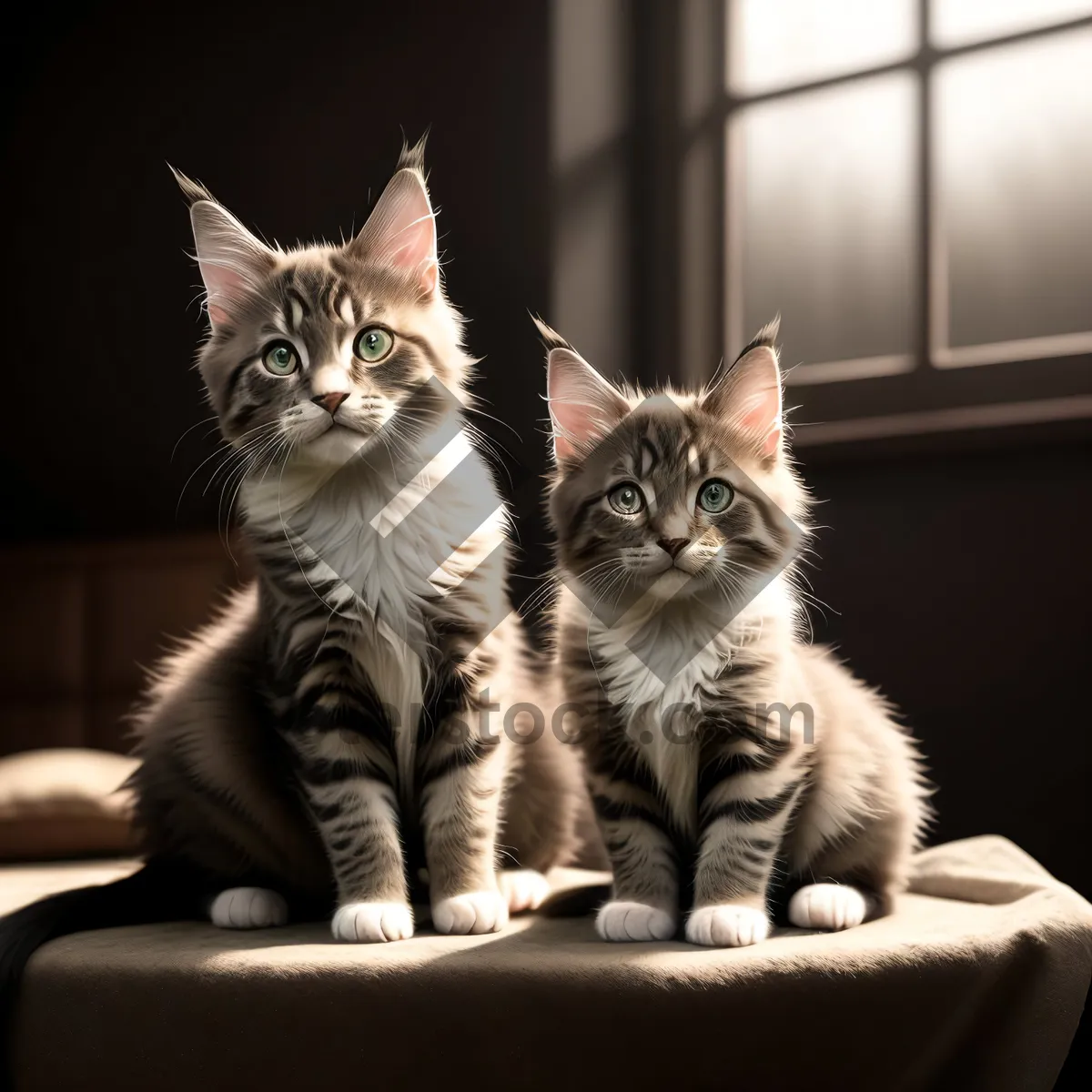 Picture of Adorable Gray Tabby Kitten Peeking Through Window