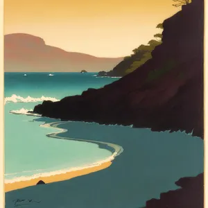 Serene Seascape: Beach with Coastal Landscape and Clear Blue Sky