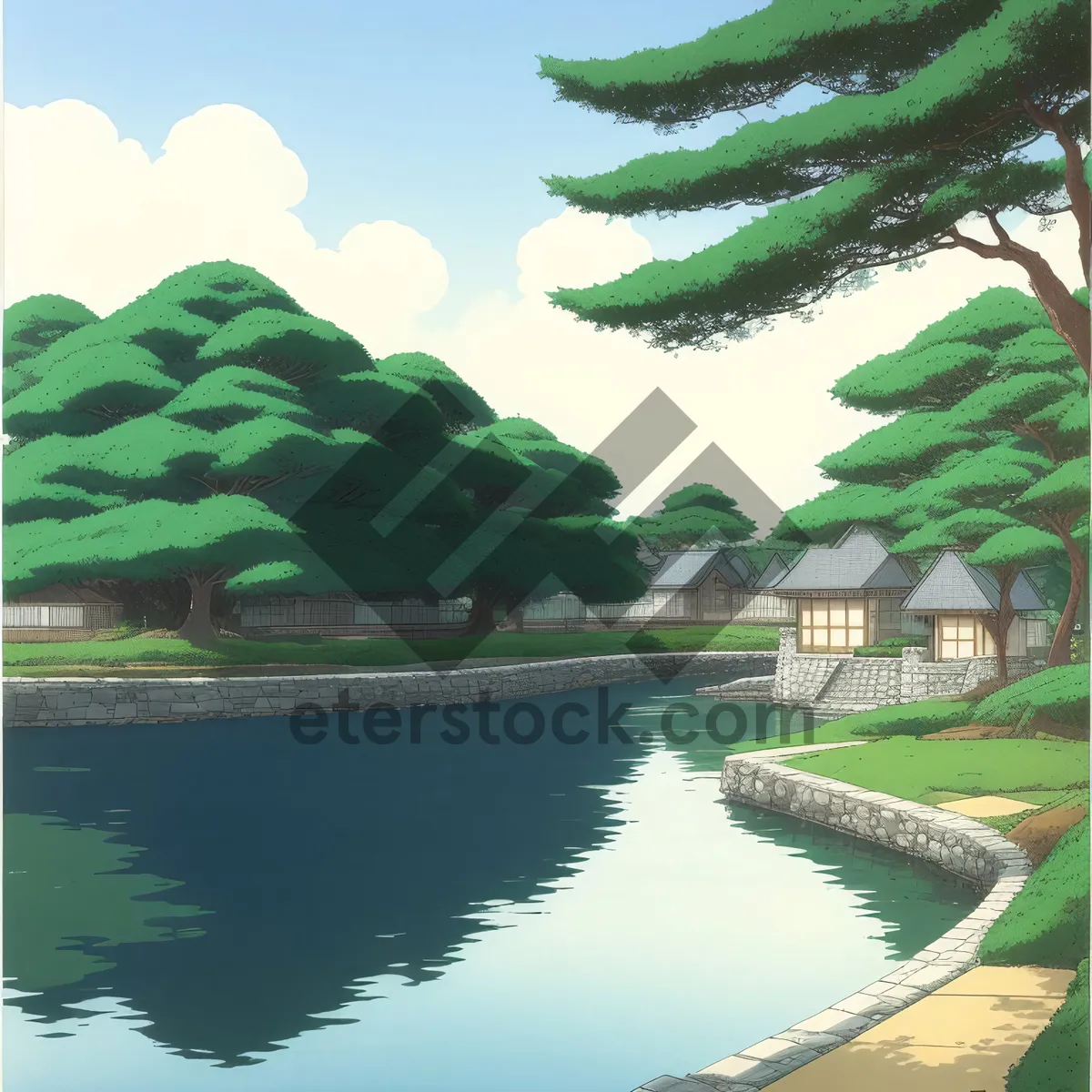Picture of Serene Tropical Park with Reflections on Water