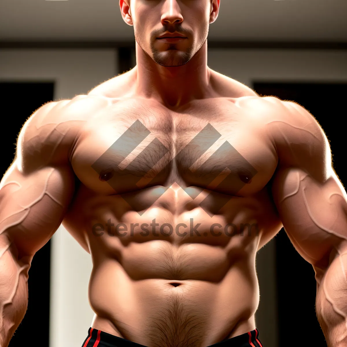 Picture of Muscular Male Bodybuilder Flexing Powerful Abs
