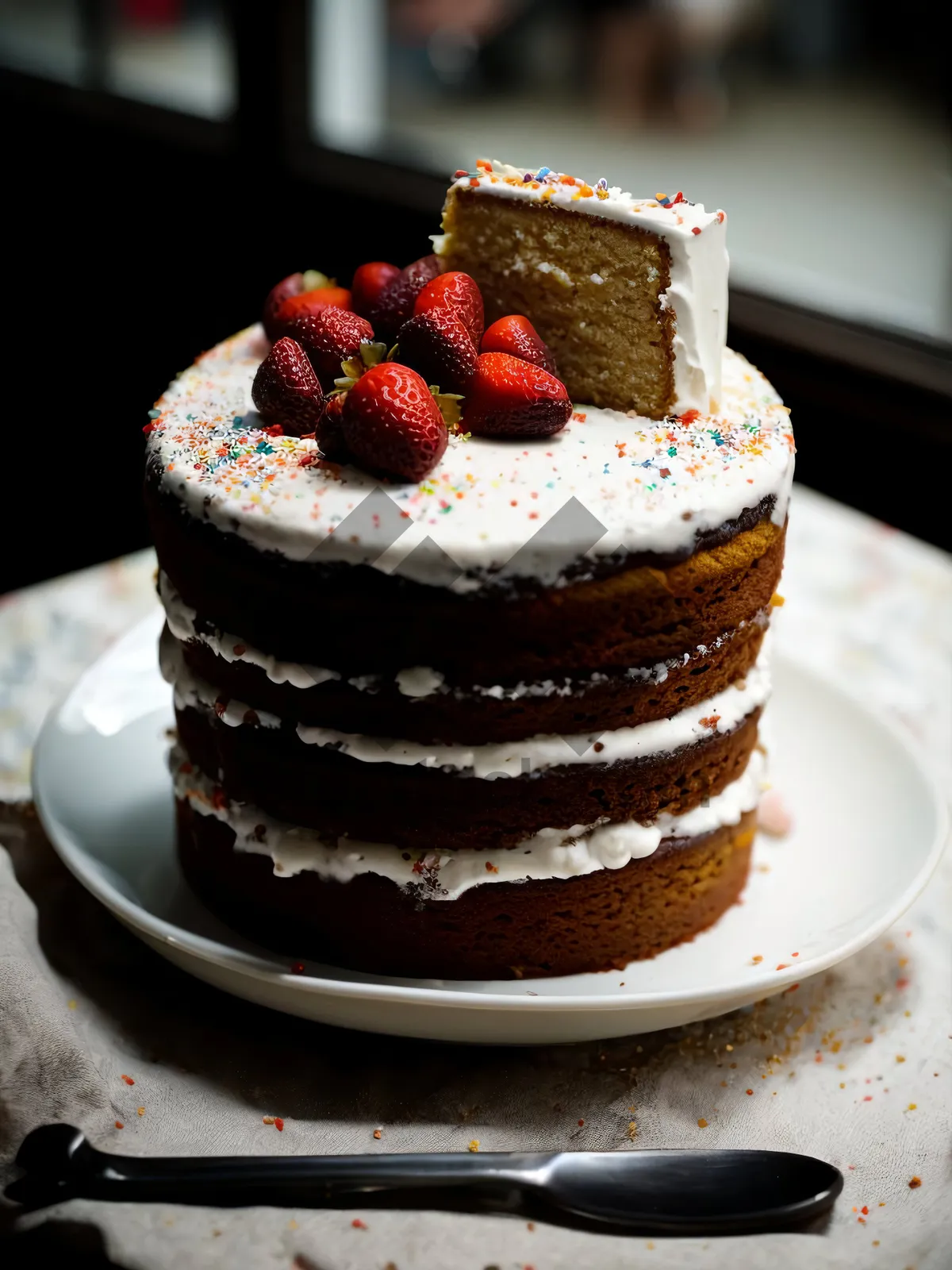 Picture of Delicious Berry Chocolate Cake with Fresh Mint