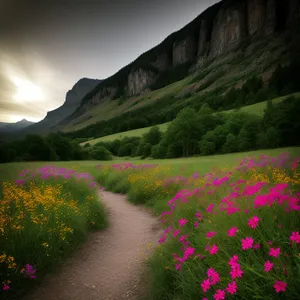 Mountain Meadow Bliss - Scenic Alpine Flora and Landscape