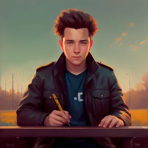 Smiling DJ Communicator with Laptop in Office