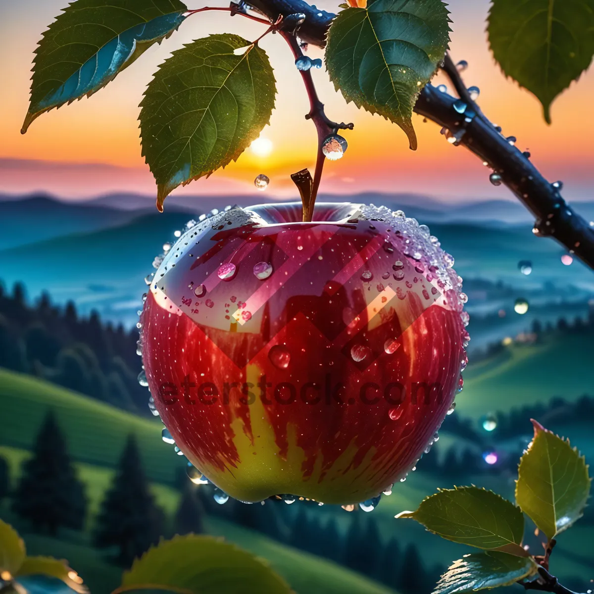 Picture of Fresh Organic Red Delicious Apple Close Up Image
