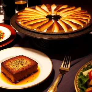 Delicious Gourmet Dinner Plate with Baked Cheese Cake