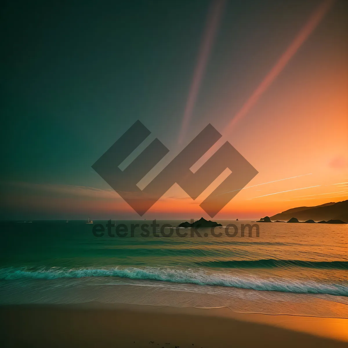 Picture of Golden Horizon: Serene Sunset over Tropical Beach