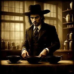 Mysterious Cowboy Waiter in Stylish Hat