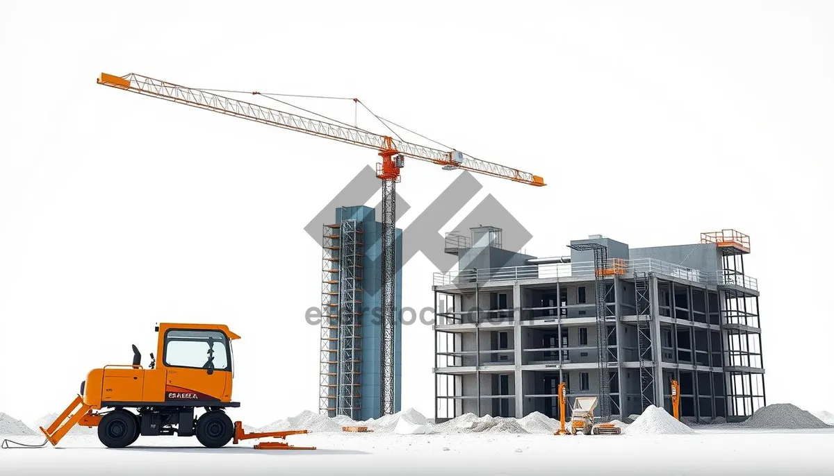 Picture of Urban construction site with towering crane and steel structure.