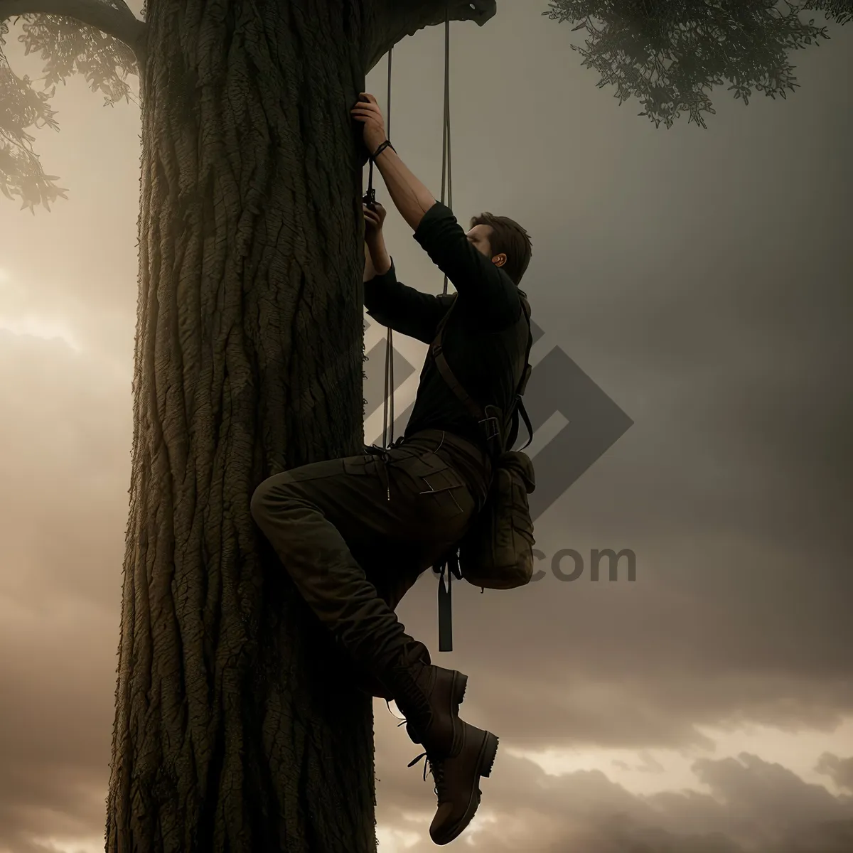 Picture of Sundown Swing: Active Man Soaring in Sky