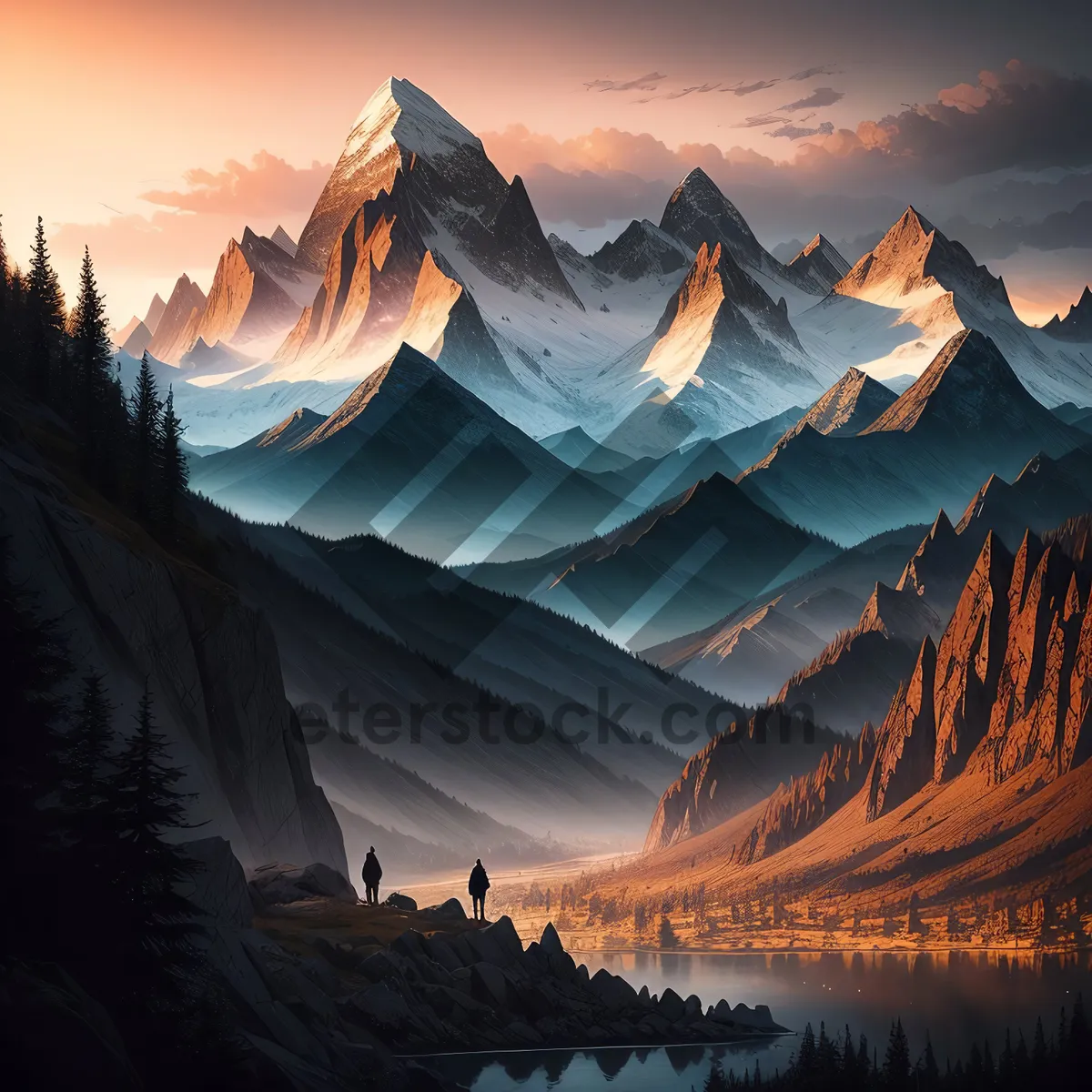 Picture of Alpine Vista: Majestic Mountains Embracing Pristine Lake