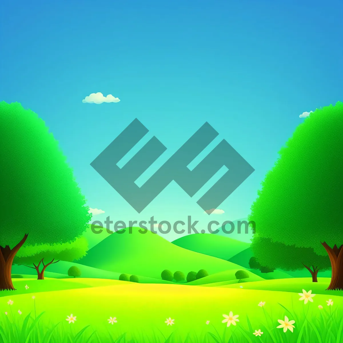 Picture of Sunlit Meadow with Green Grass and Blue Sky