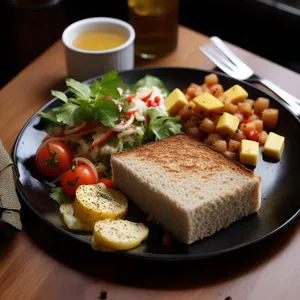 Fresh vegetable salad with grilled chicken and cheese