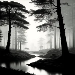 Sunset Serenity: Reflections of a Woody Forest Landscape
