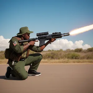 Combat-ready soldier armed with advanced weaponry