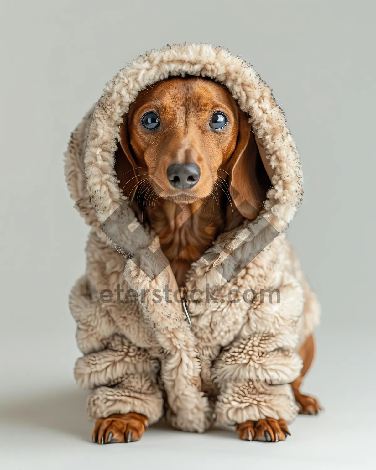 Picture of Portrait of a cute brown puppy with a braid.