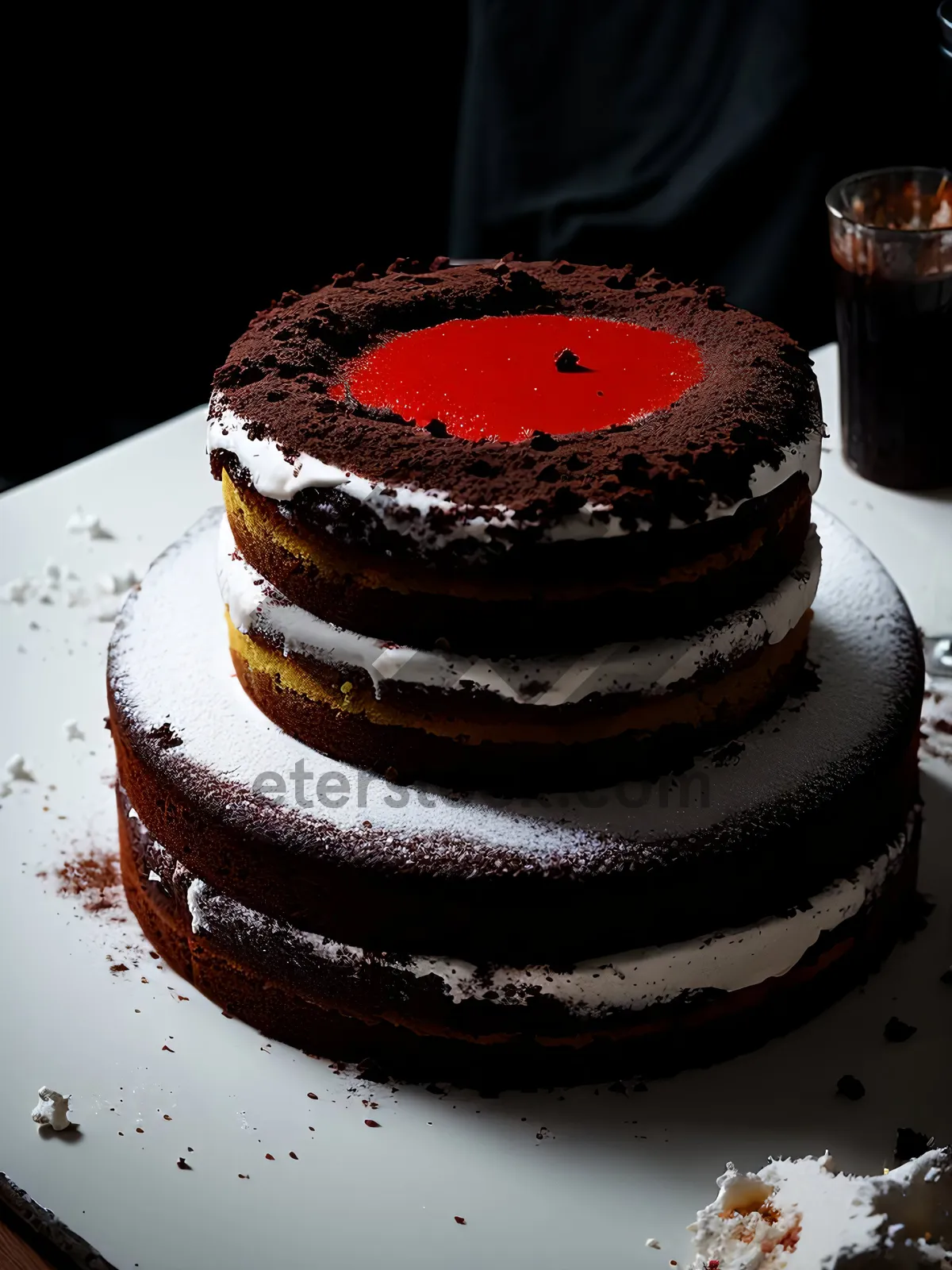 Picture of Delicious Chocolate Cream Cake with Fruit Garnish