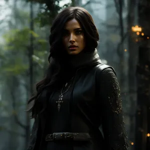 Attractive brunette model in black outdoor coat smiling