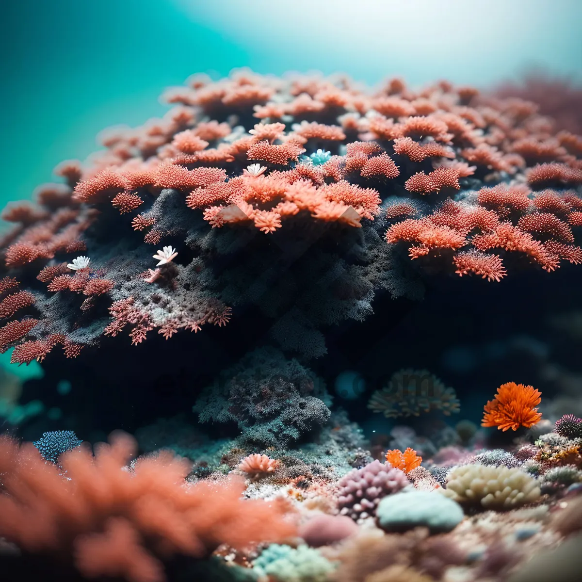 Picture of Vibrant underwater coral reef teeming with colorful marine life.