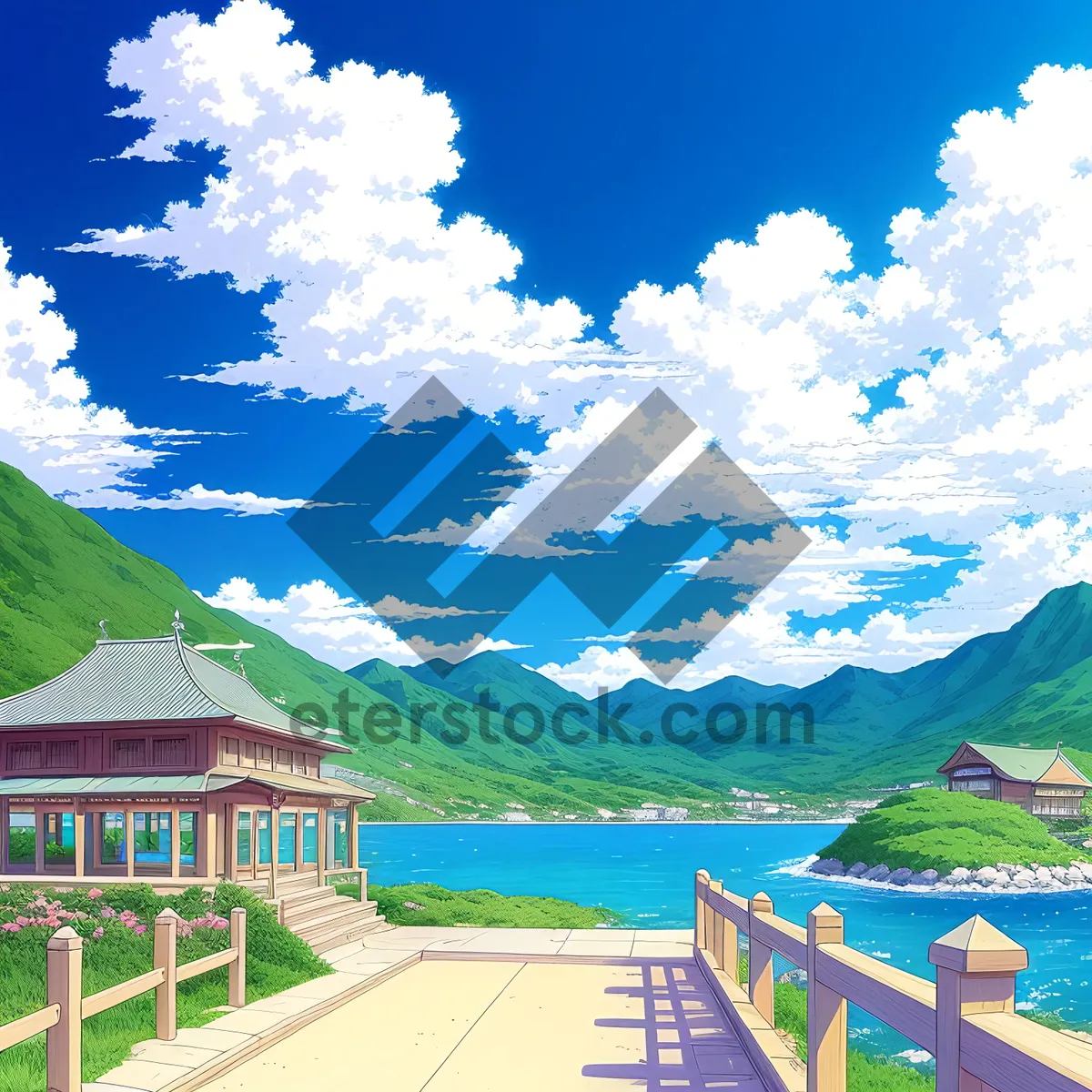 Picture of Mountain Serenity: Majestic Landscape Overlooking Tranquil Lake