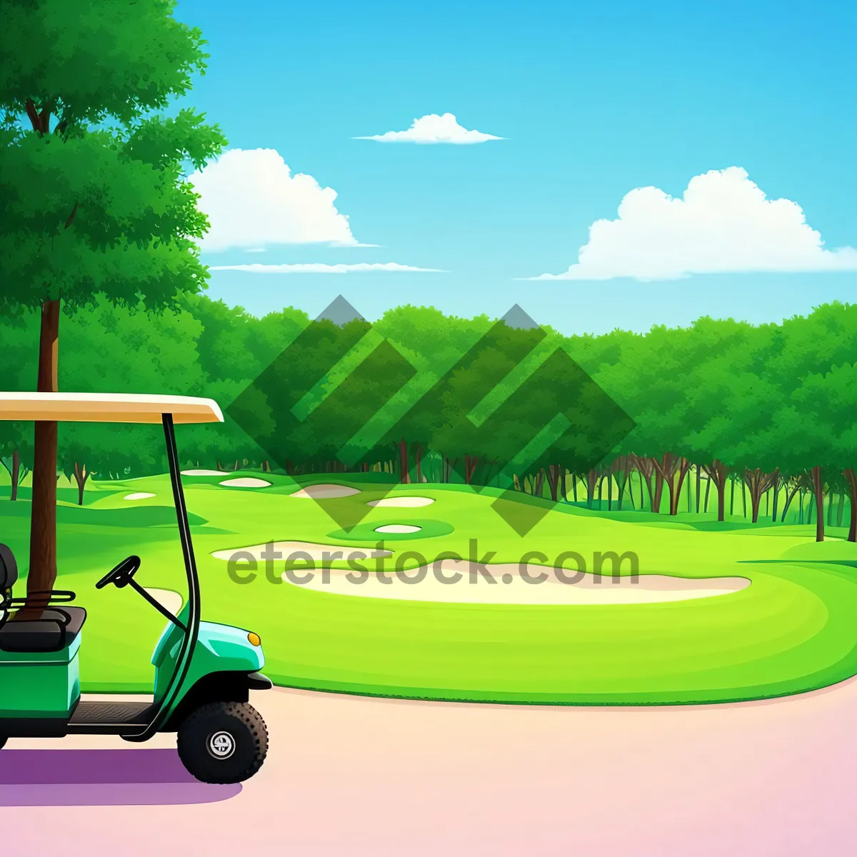 Picture of Golfer on Green with Golf Cart