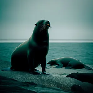 Playful Arctic Sea Lion Splashing in Ocean.