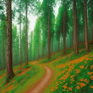 Serene Pathway through Lush Woodland Park