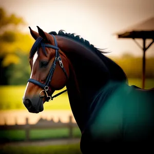 Brown Thoroughbred Stallion in Meadow