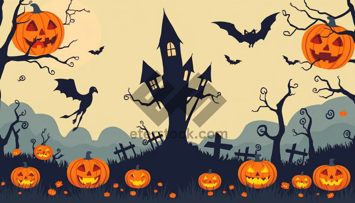 Picture of Halloween-themed Moonlit Cemetery Silhouette Cartoon Art.