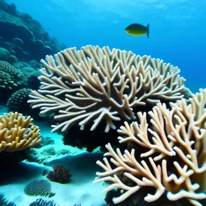 Colorful Coral Reef Life in Sunlit Ocean