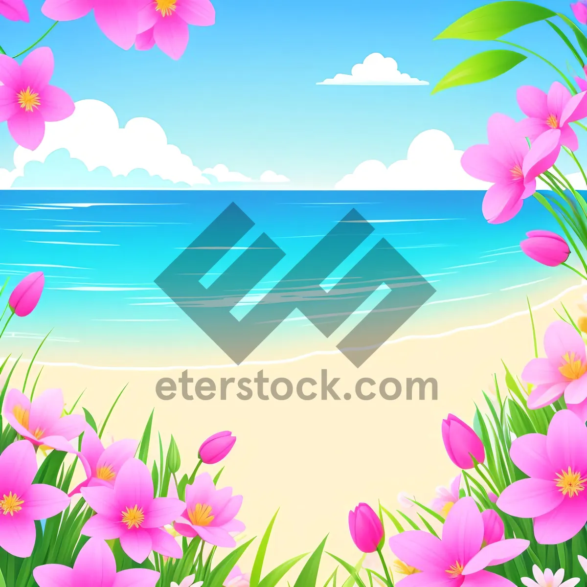 Picture of Colorful Floral Tulip: Vibrant Spring Design with Pink Flowers