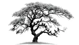 Silhouette of Oak Tree in Winter Forest Sky