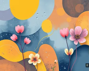 Orange floral spring pattern wallpaper with retro design theme.