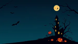 Halloween Cemetery Silhouette with Full Moon in Sky