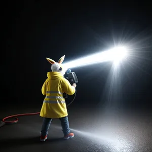 Sporty Male Warrior with Sword Under Spotlight