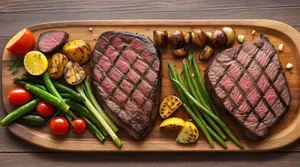 Delicious gourmet grilled vegetable and meat platter.