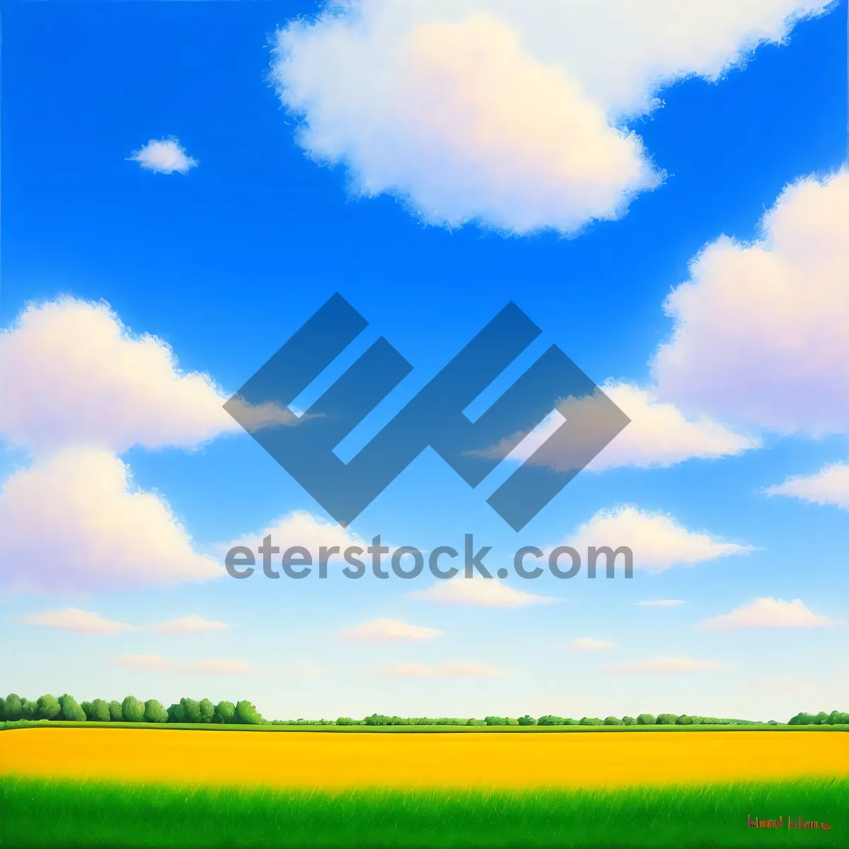 Picture of Vibrant Wheat Meadow Horizon on Sunny Countryside