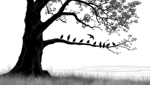 Black Tree Silhouette Against Sky Landscape Branch Trace