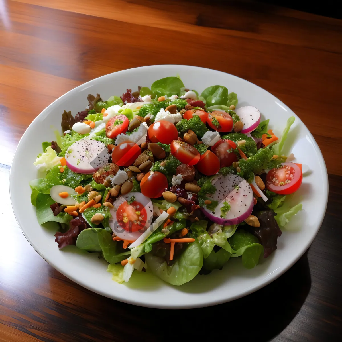 Picture of Delicious Gourmet Salad with Fresh Vegetables and Cheese