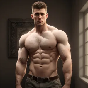 Muscular Male Bodybuilder Flexing Biceps in Gym