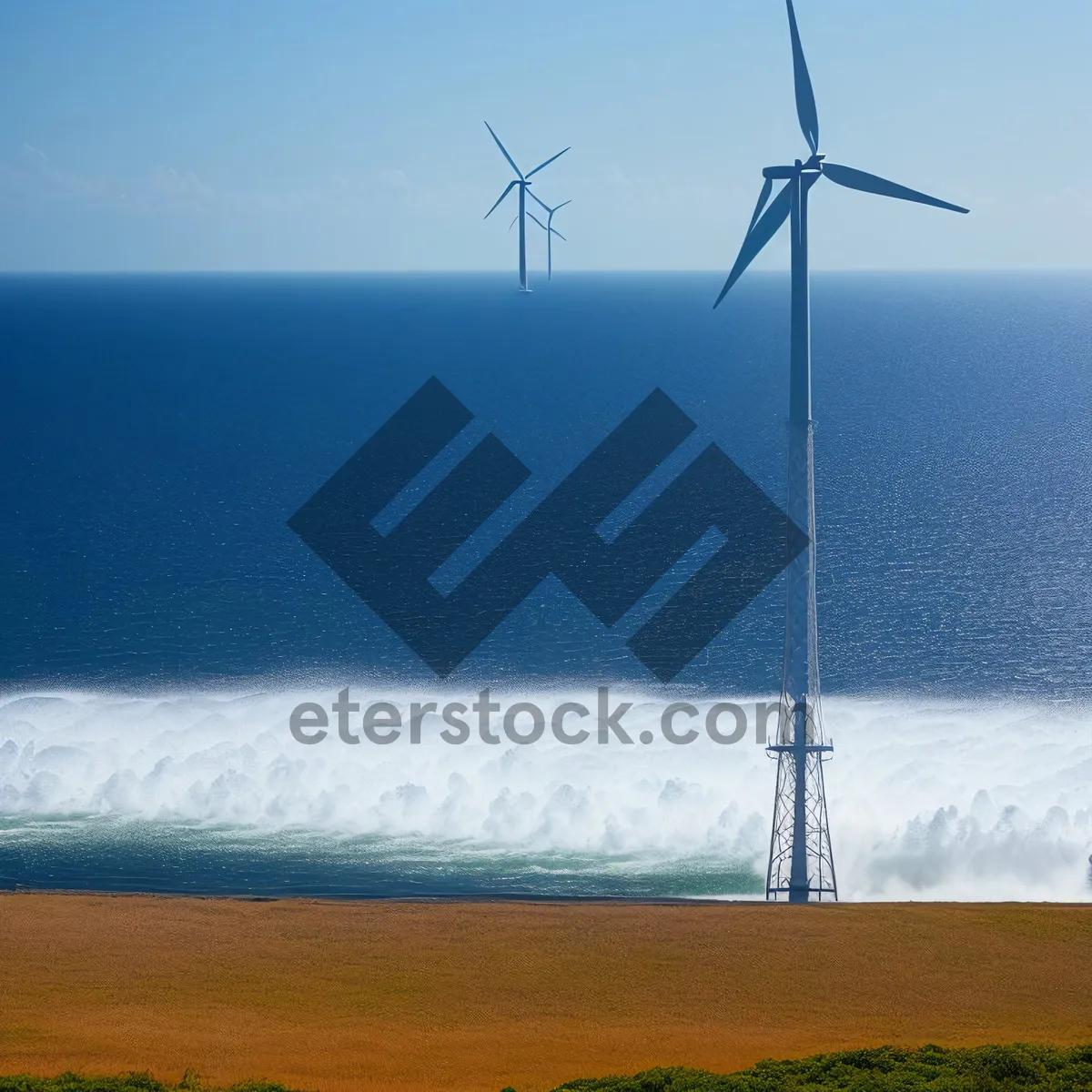 Picture of Clean Energy Wind Turbine in Green Landscape