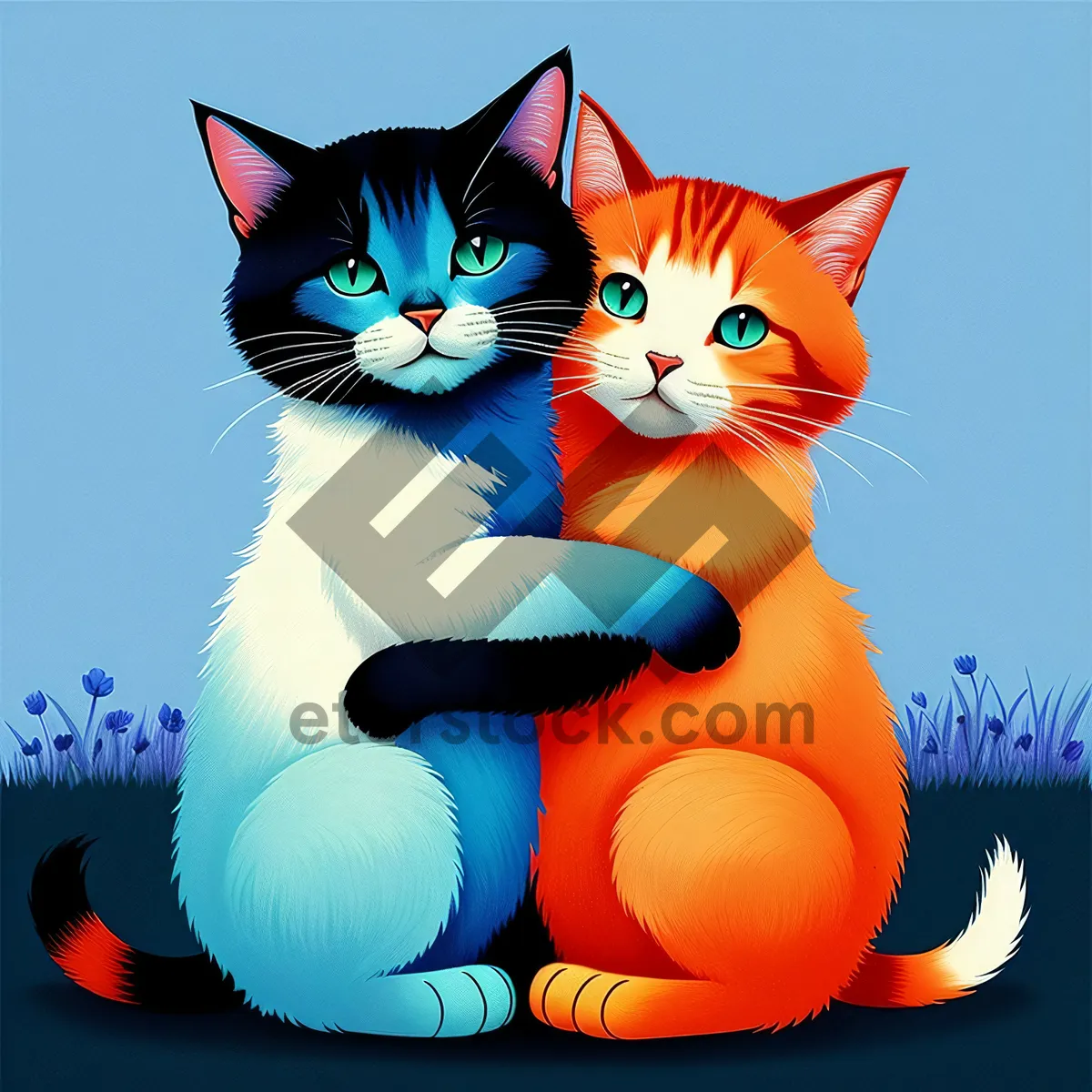 Picture of Cheerful Kitty in Colorful Cartoon Art