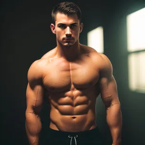 Powerful Male Bodybuilder Posing in Studio Gym