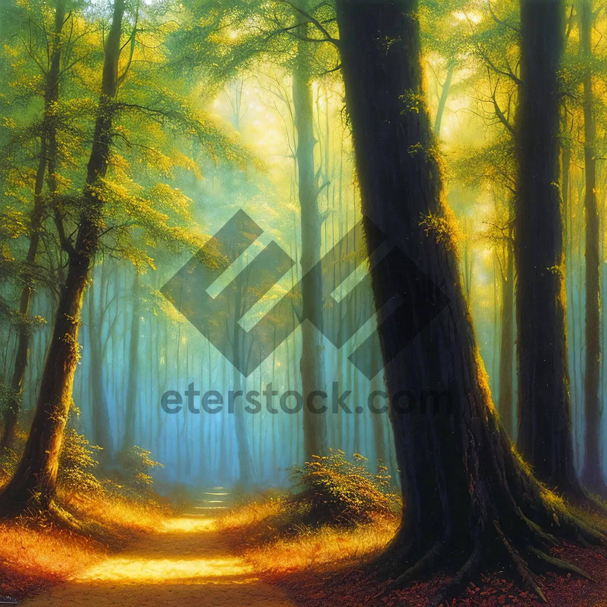 Picture of Mystic Autumn Forest Pathway with Colorful Leaves