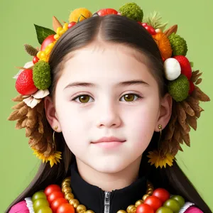 Smiling lady holding a maraca and an apple