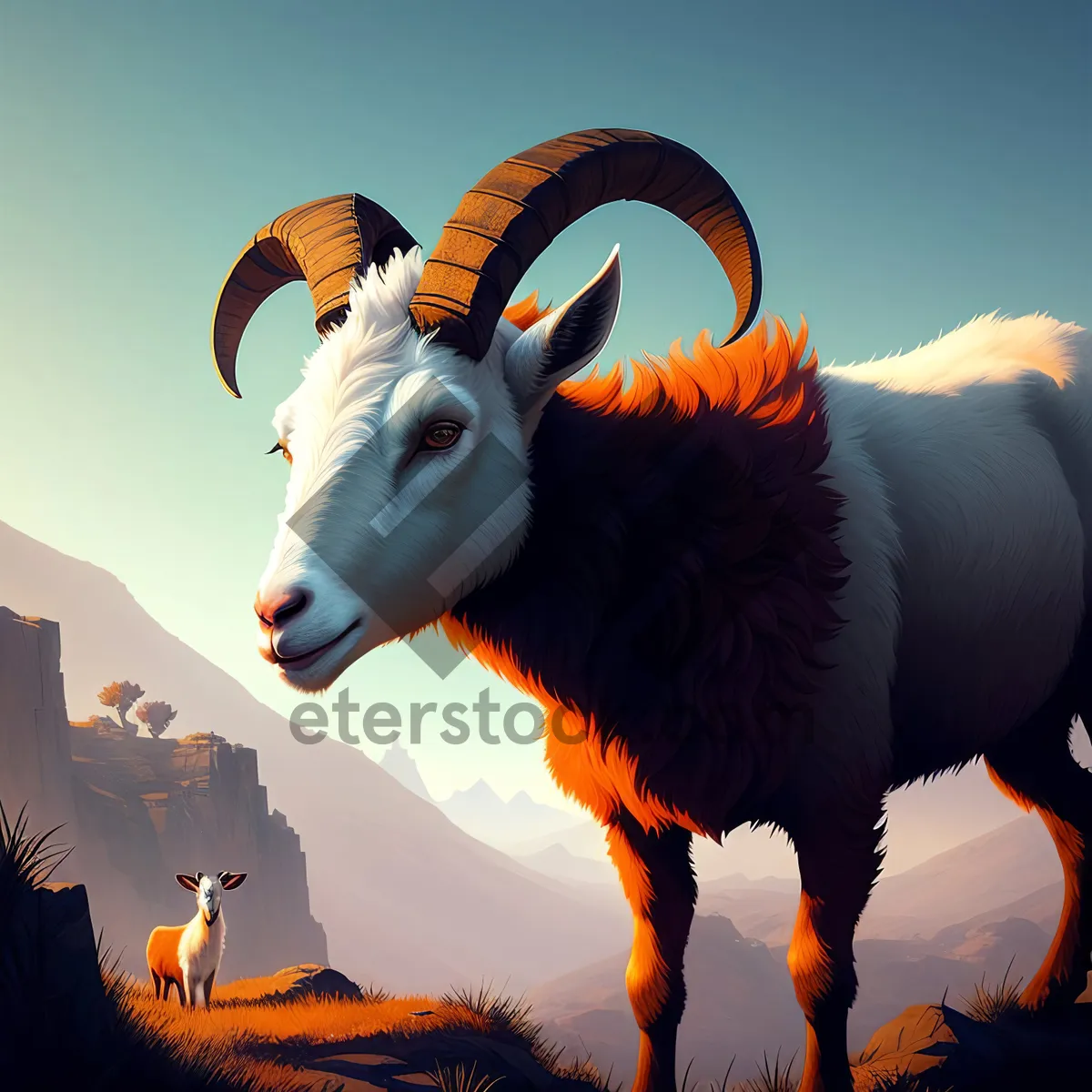 Picture of Wandering Ram in Grassy Farm Field