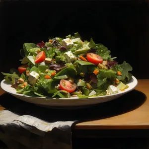 Fresh vegetable salad with cheese and tomato slices.