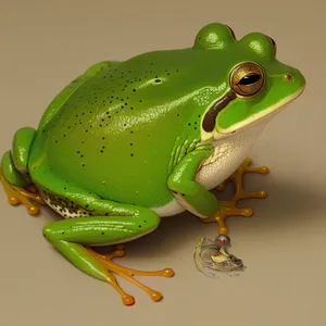 Vibrant Orange Eyed Tree Frog Peeking from Tree