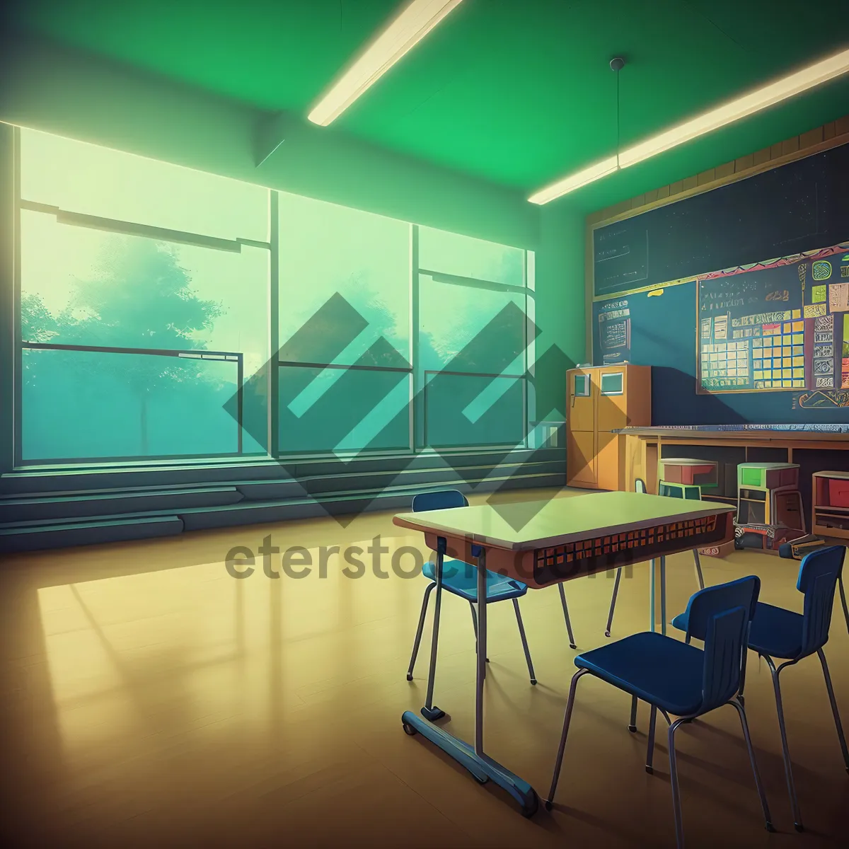 Picture of Modern Wooden Table in Brightly Lit Interior