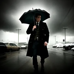 Rainy Day Protection: Man Holding Umbrella
